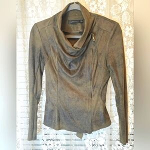 Zara Woman, Long Sleeve Top, Zipper, Faux Suede, XS
